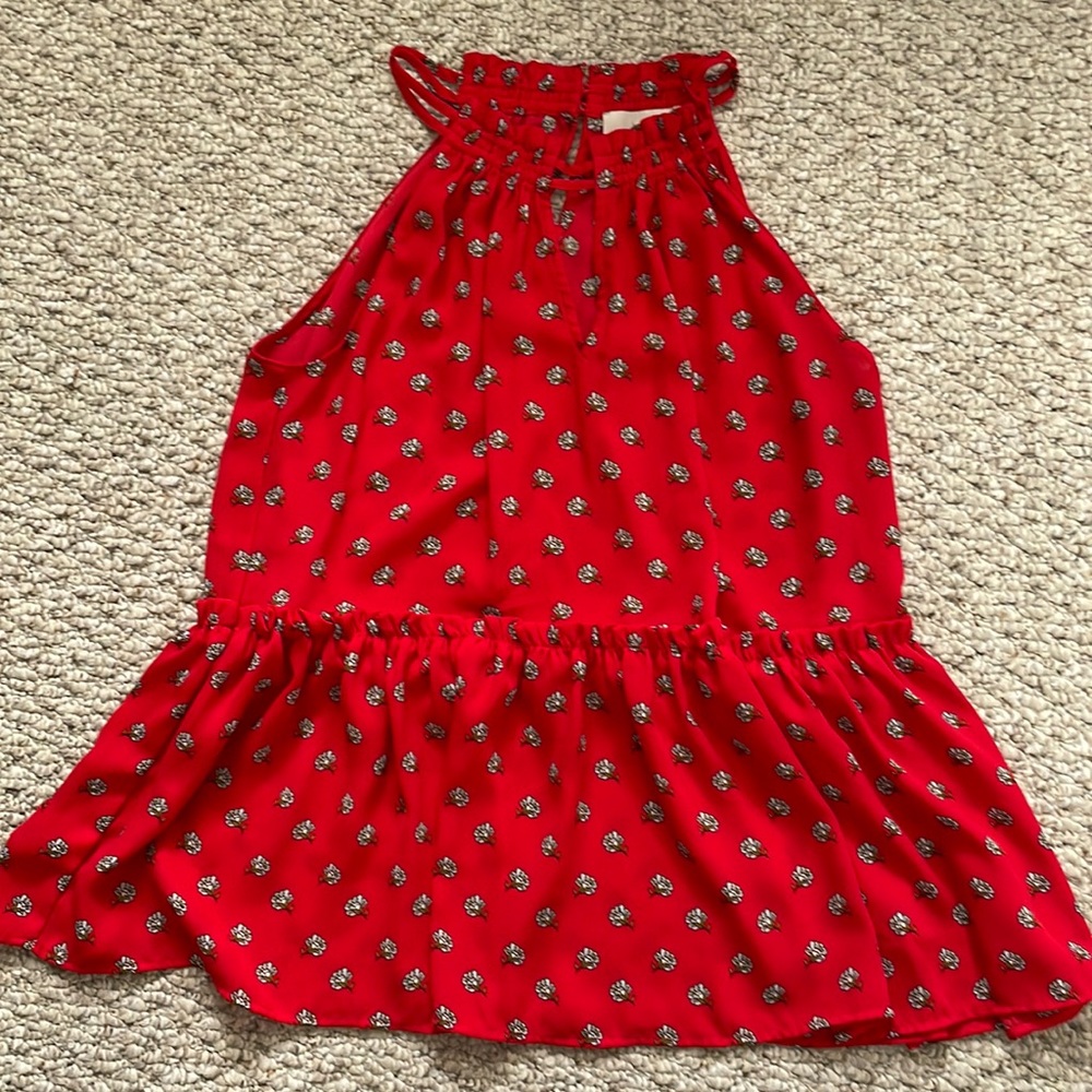 Loft- extra small red with floral design peplum shirt